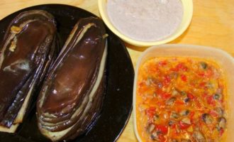 Мильфей из баклажанов с морепродуктами
